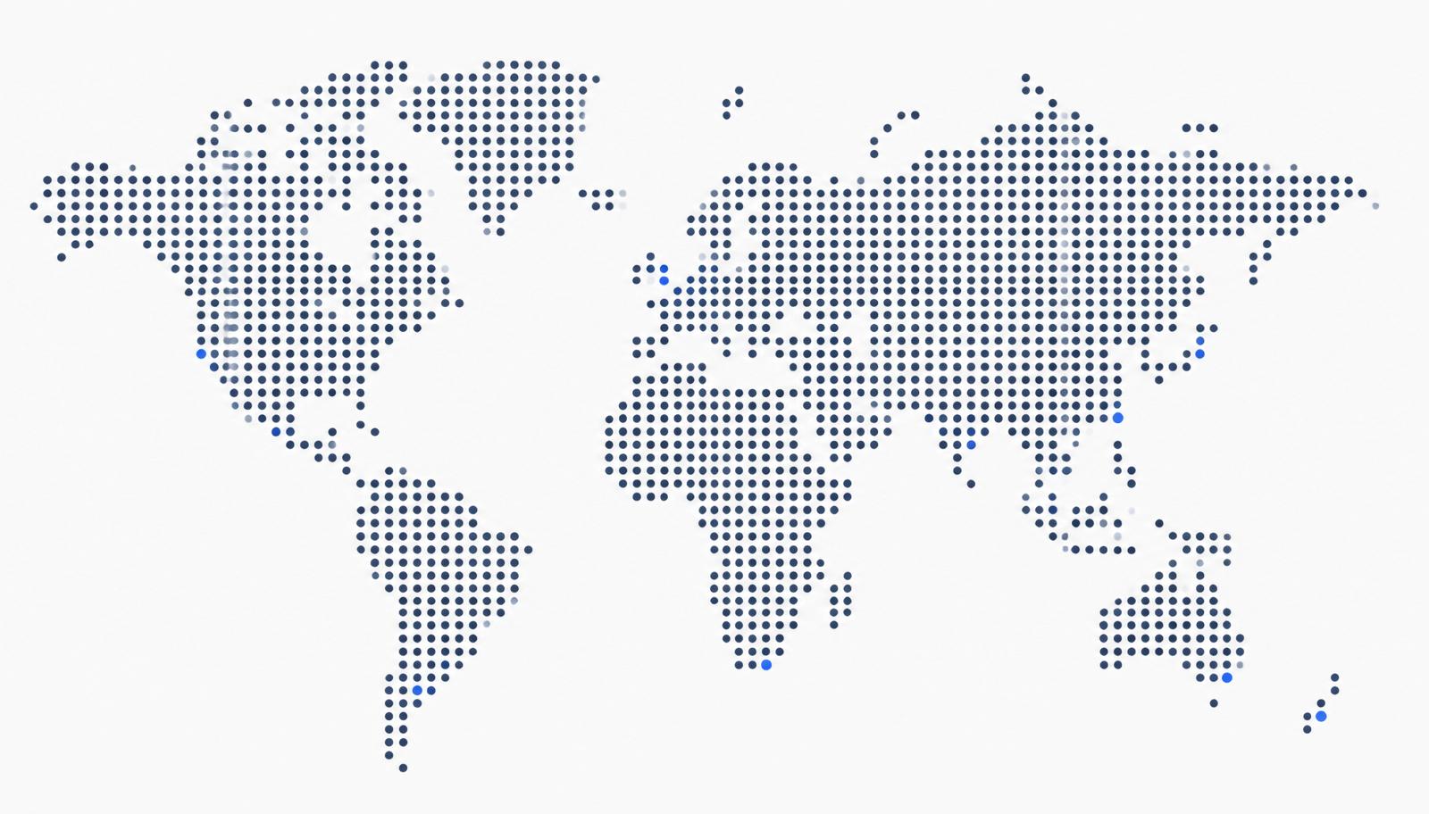 Dotted world map highlighting Pet Global Partners' regional coverage